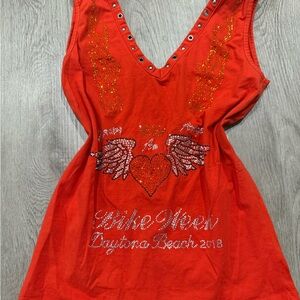 Embellished Orange V-Neck Top vintage y2k grommets